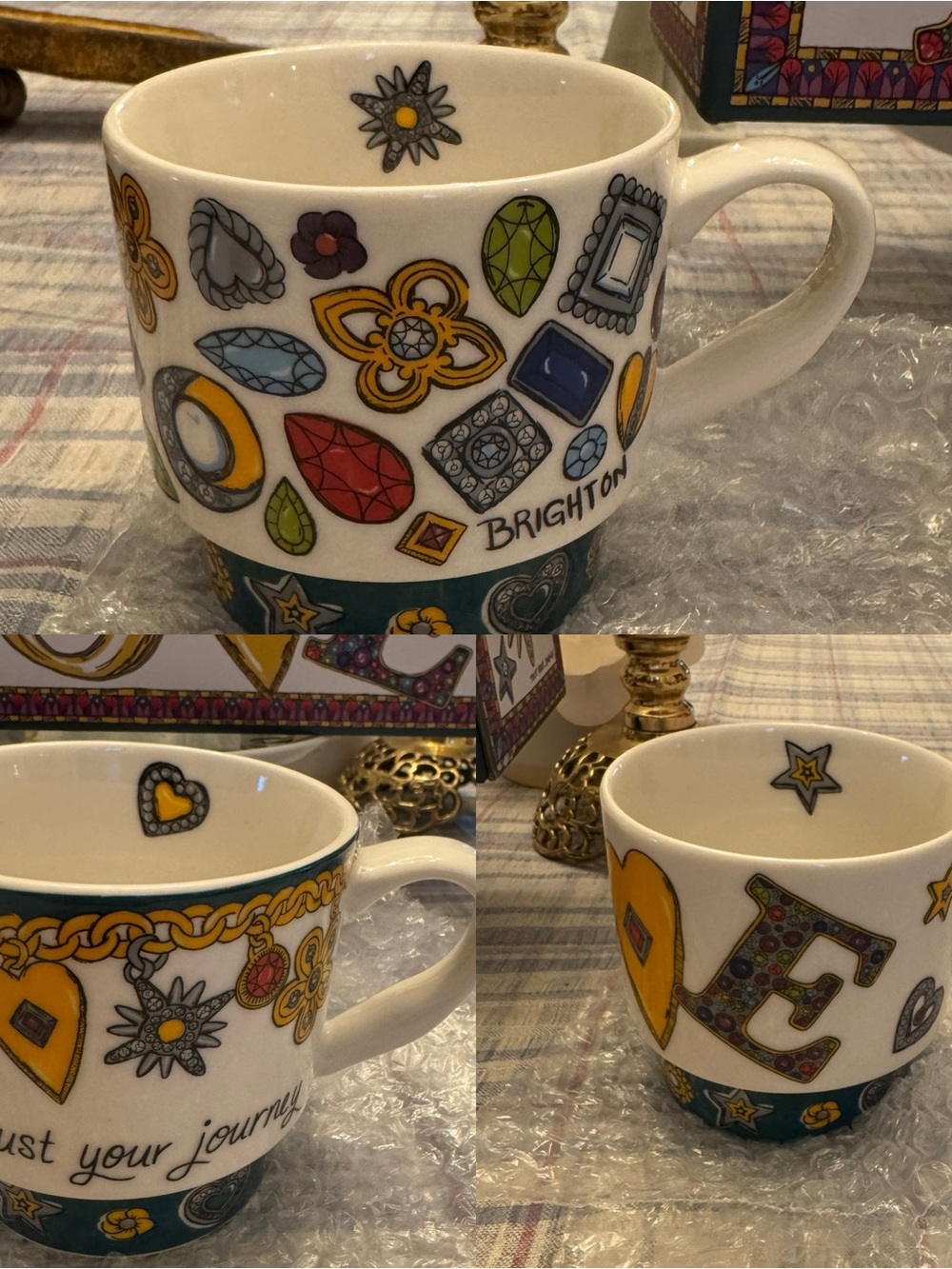 New in Box Brighton Ceramic Love Mug Set Trust Your Journey Set of 3